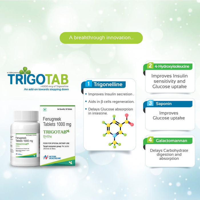 Diabetic Care Combo - Trigotab Fenugreek Tablets (60) - Get FREE Taste Good Karela Biscuits - Pack of 4