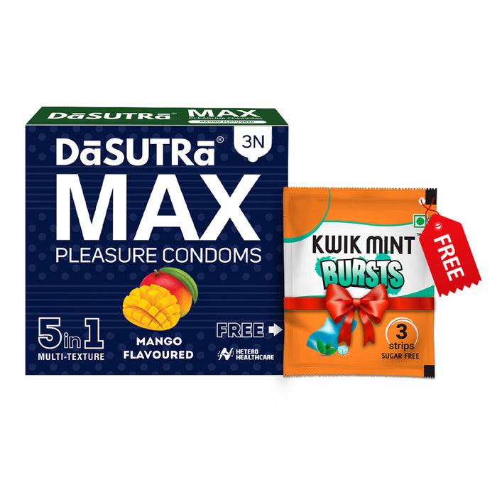 DaSutra MAX Pleasure Mango Flavoured Condoms – 5 in 1 Multi-Texture | 3N Pack