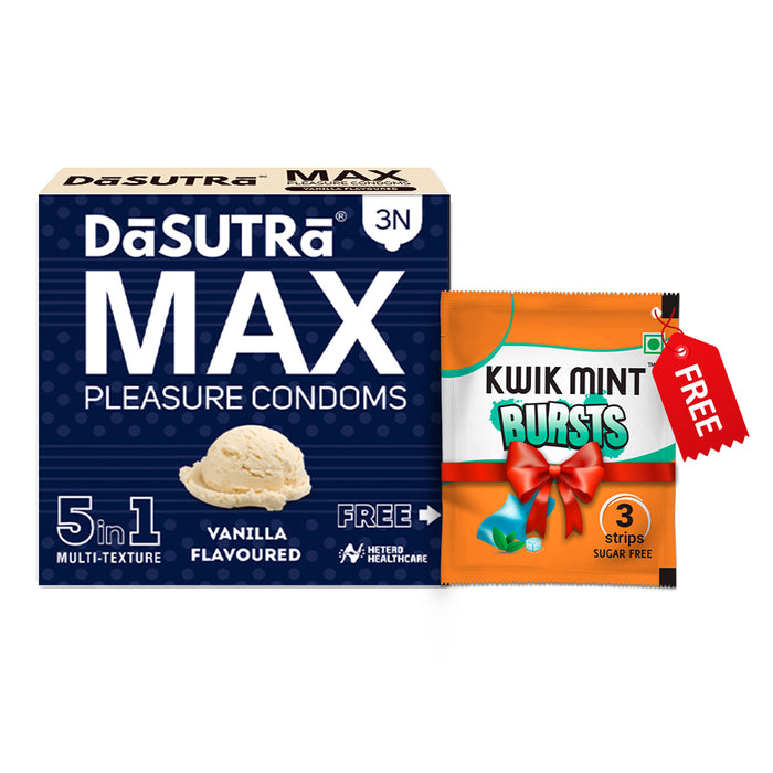 DaSutra MAX Pleasure Vanilla Flavoured Condoms – 5 in 1 Multi-Texture | 3N Pack