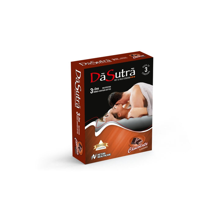 DaSutra Wet & Wild Condoms - 3's Pack Lubricated, Ribbed, and Dotted - Chocolate Flavour