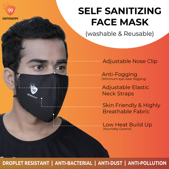 DEFEND99 Multi Color Self Sanitizing Reusable - Washable Face Mask