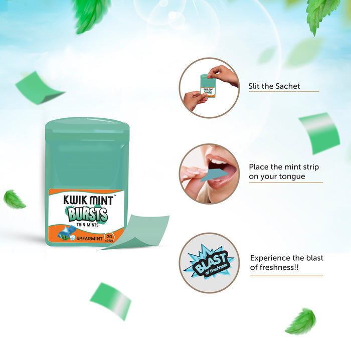 Kwik Mint Burst Cassettes - Spearmint Flavoured Oral Care Strips (Pack of 10)