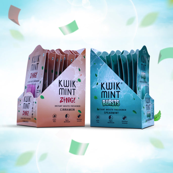 Kwik Mint Cassets Combo - Sugar Free Cinnamon and Spearmint Flavoured Oral Care Strips( Burst & Zing Cassettes)