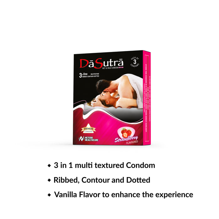 DaSutra Wet & Wild Condoms - 3's Pack Lubricated, Ribbed, and Dotted - 2 Combo