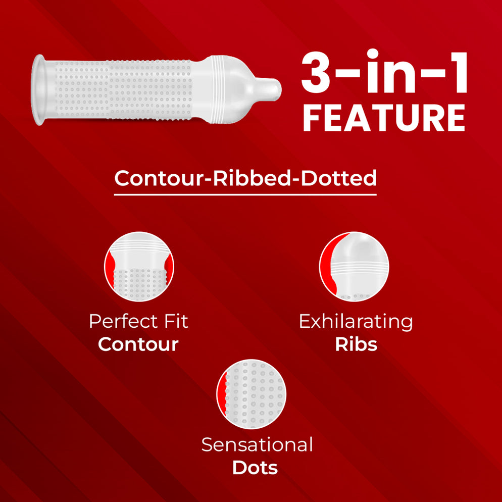 DaSutra Wet & Wild Condoms - 3's Pack Lubricated, Ribbed, and Dotted