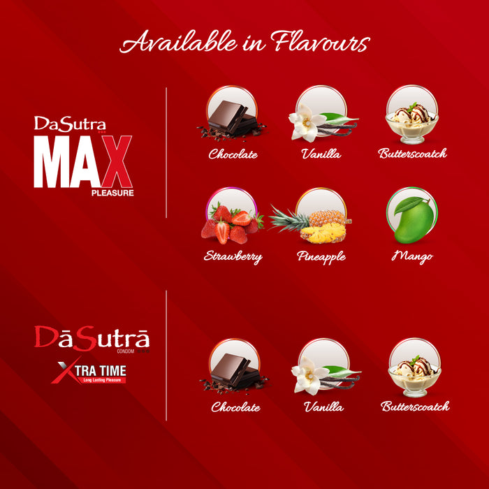 DaSutra Wet & Wild Condoms - 10's Pack Lubricated, Ribbed, and Dotted - Strawberry Flavour