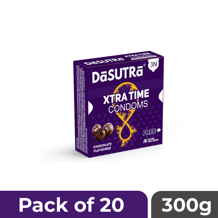 DaSutra Xtra Time Long Lasting Pleasure Condoms - 3's Pack Ribbed-Dotted-Contour - Chocolate Flavour