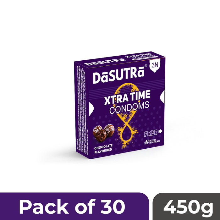 DaSutra Xtra Time Long Lasting Pleasure Condoms - 3's Pack Ribbed-Dotted-Contour - Chocolate Flavour