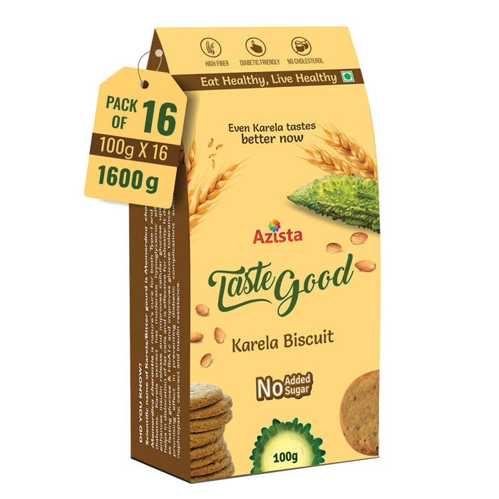 TasteGood Karela Biscuits | Sugar-Free, High-Fiber & Diabetic-Friendly Snack | Made with Bitter Gourd, Almonds & Oats | Supports Weight Management & Healthy Lifestyle | Zero Cholesterol & Trans Fat | Each Box Contains 10 Biscuits | 100g