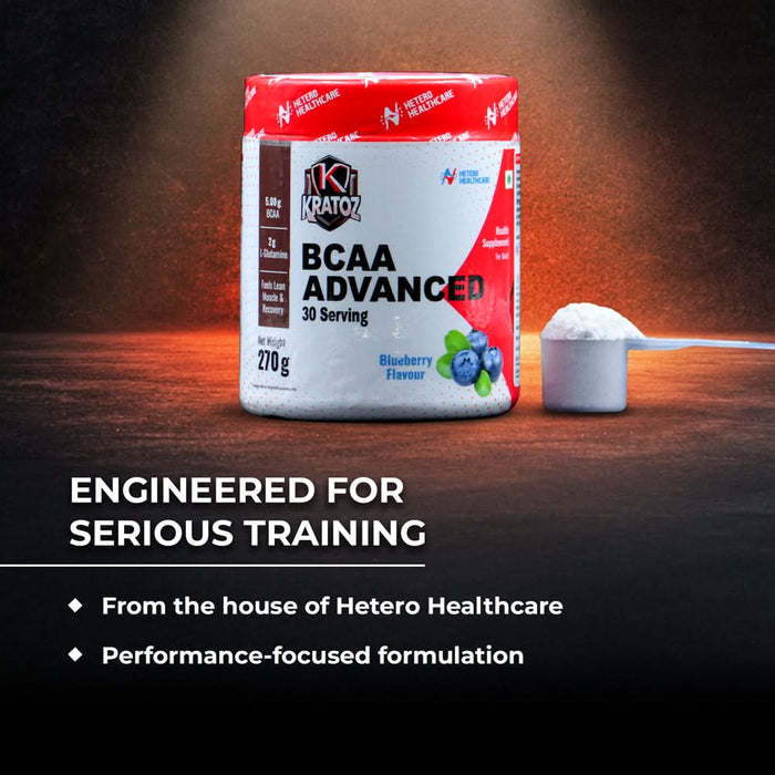 Kratoz BCAA Advance Powder | Supplement with L- Glutamine and Essential Amino Acids for Lean Muscle, Recovery & Endurance 30 Servings - 270g