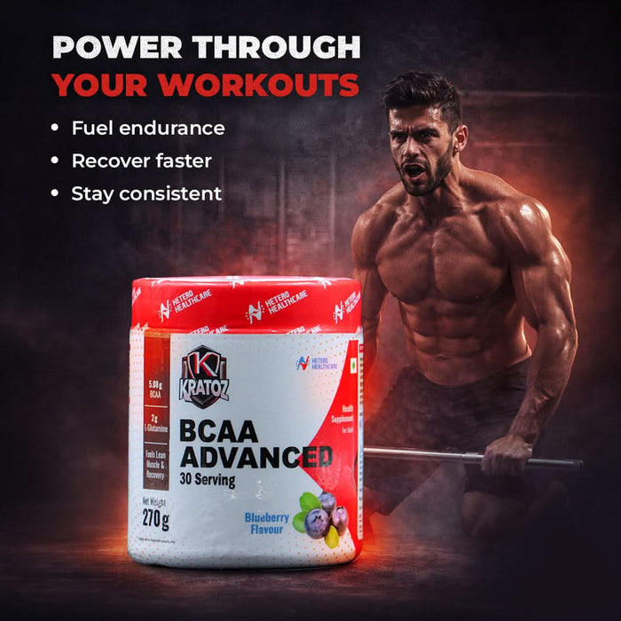 Kratoz BCAA Advance Powder | Supplement with L- Glutamine and Essential Amino Acids for Lean Muscle, Recovery & Endurance 30 Servings - 270g