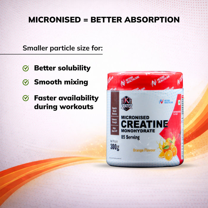 Kratoz Creatine Powder | Micronized Creatine Mono Hydrate (85 Servings) | Speeds Muscle Recovery & Reduces Post Workout Fatigue - 300g