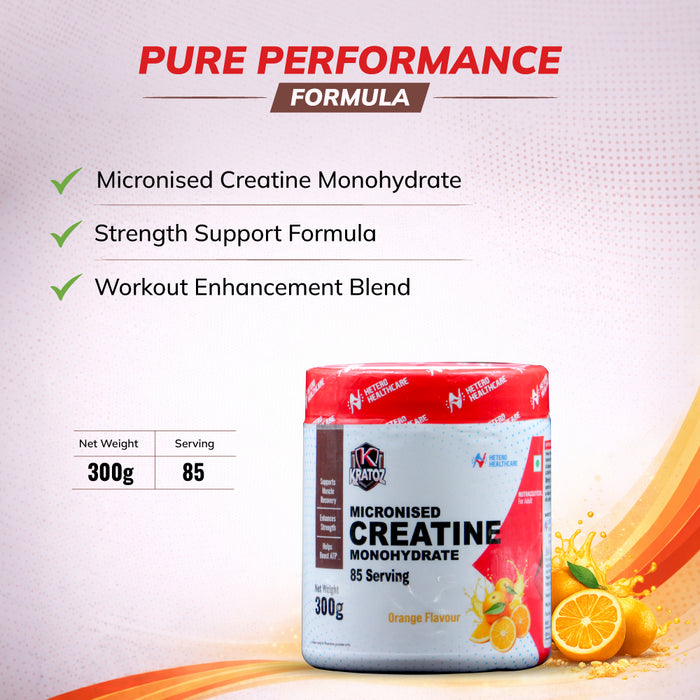 Kratoz Creatine Powder | Micronized Creatine Mono Hydrate (85 Servings) | Speeds Muscle Recovery & Reduces Post Workout Fatigue - 300g