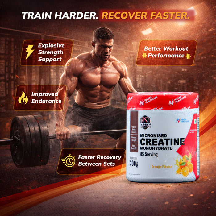Kratoz Creatine Powder | Micronized Creatine Mono Hydrate (85 Servings) | Speeds Muscle Recovery & Reduces Post Workout Fatigue - 300g