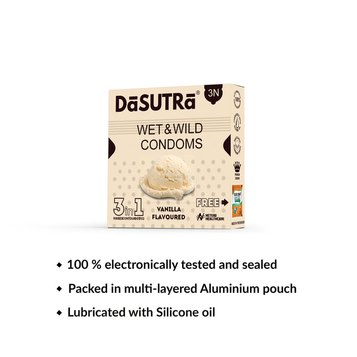 DaSutra Wet & Wild Condoms - 3's Pack Lubricated, Ribbed, and Dotted - 2 Combo