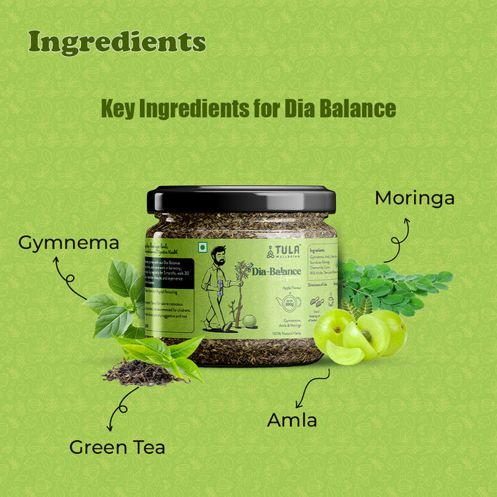 TULA Wellbeing Dia-Balance Infusion | Apple Flavored Functional Herbal Tea | Regulates Blood Sugar & Enhances Metabolism | 100g