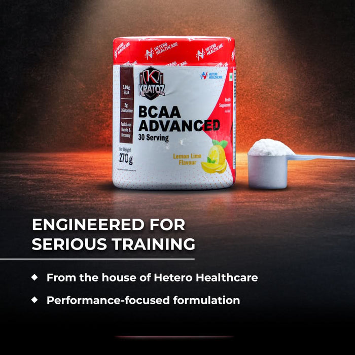Kratoz BCAA Advance Powder | Supplement with L- Glutamine and Essential Amino Acids for Lean Muscle, Recovery & Endurance 30 Servings - 270g