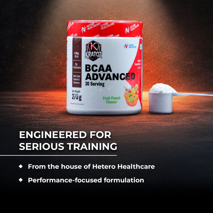 Kratoz BCAA Advance Powder | Supplement with L- Glutamine and Essential Amino Acids for Lean Muscle, Recovery & Endurance 30 Servings - 270g