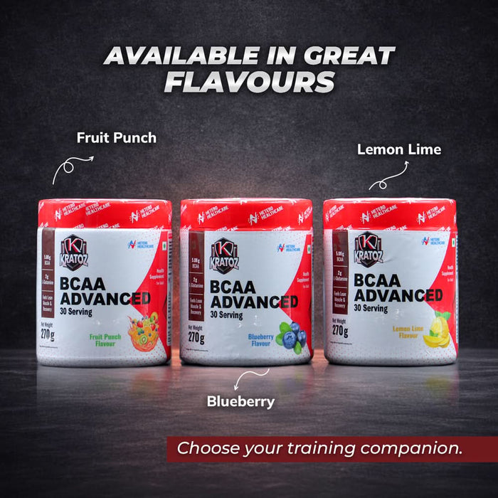 Kratoz BCAA Advance Powder | Supplement with L- Glutamine and Essential Amino Acids for Lean Muscle, Recovery & Endurance 30 Servings - 270g