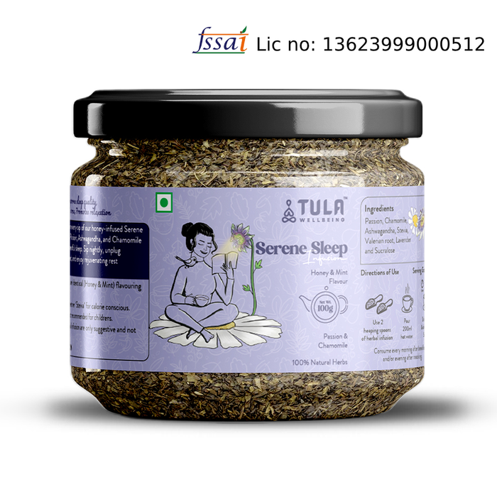 TULA Wellbeing Serene Sleep Infusion | Functional Herbal Tea | 100% Natural Herbs | Honey & Mint Flavor | 100g | 50 Servings