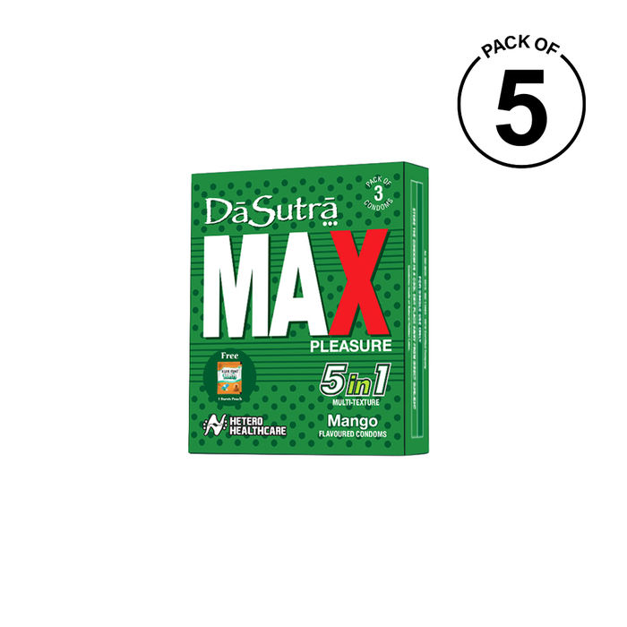 DaSutra Max Pleasure Condoms - With 396 dots | 5in1 multi-textured condoms | Flavour