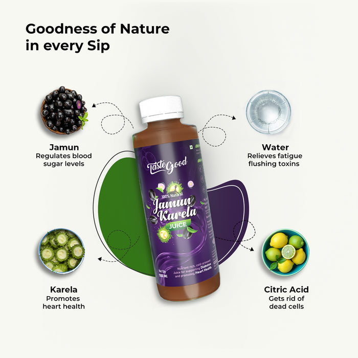 Taste Good Karela Jamun Juice for Diabetes | Natural Blood Sugar & Heart Health Support | Cold-Pressed & Nutrient-Rich | Made with Premium Jamun & Karela | No Artificial Flavors, Colors, or Preservatives | 500ml