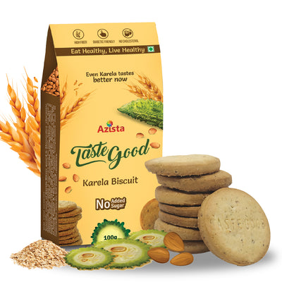 TasteGood Karela Biscuits | Sugar-Free, High-Fiber & Diabetic-Friendly Snack | Made with Bitter Gourd, Almonds & Oats | Supports Weight Management & Healthy Lifestyle | Zero Cholesterol & Trans Fat | Each Box Contains 10 Biscuits | 100g