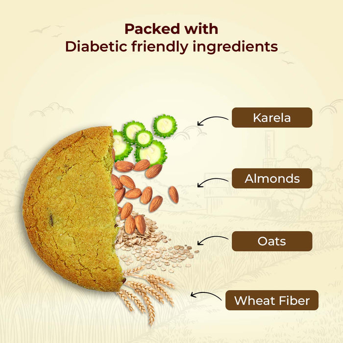 TasteGood Karela Biscuits | Sugar-Free, High-Fiber & Diabetic-Friendly Snack | Made with Bitter Gourd, Almonds & Oats | Supports Weight Management & Healthy Lifestyle | Zero Cholesterol & Trans Fat | Each Box Contains 10 Biscuits | 100g