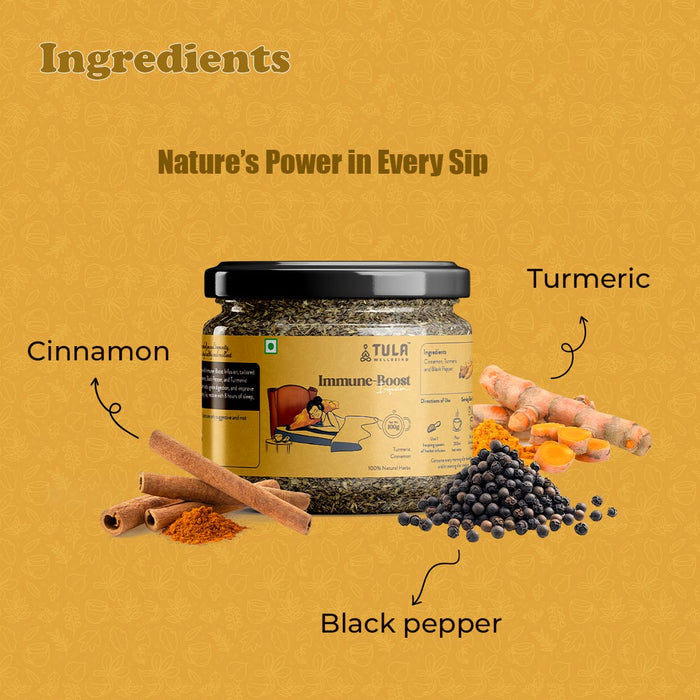 TULA Wellbeing Immune-Boost Infusion | 100% Natural Herbs | Functional Tea with Cinnamon, Turmeric & Black Pepper | Boosts Immunity & Metabolism | 100g (50 Servings)