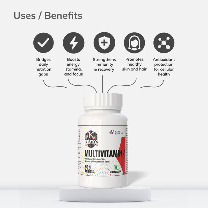 Kratoz Multivitamin + Multimineral Tablets with CoQ10 & Glutathione – 60 Tablets