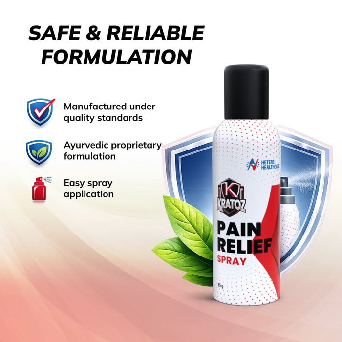 Kratoz Pain Relief Spray | Instant Relief from Knee Pain, Back Pain, Shoulder, Muscle & Joint Pain | Ayurvedic Formula - 55g