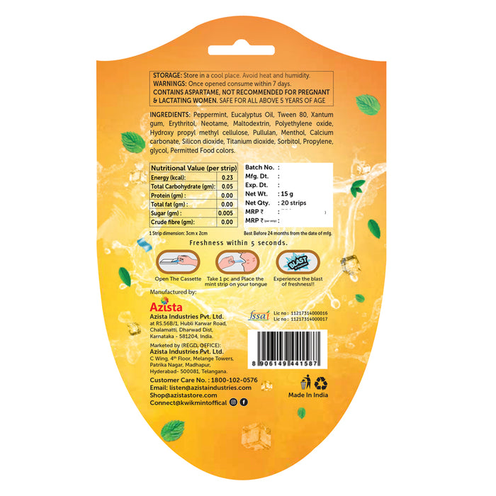 Kwik Mint Mouth Freshener Strips – Instant Freshness with Natural Mint (Pack of 1)