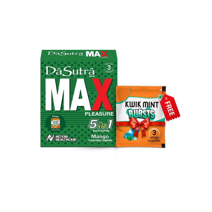 DaSutra Max Pleasure Condoms - With 396 dots | 5in1 multi-textured condoms | Flavour