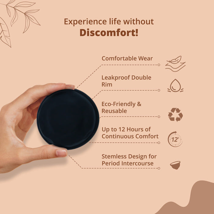 bbold Reusable Menstrual Disc for Women | 100% Medical Grade Silicone | Ultimate Comfort - Soft No Leakage | Protection for Up to 12 Hours - Colour (Black)