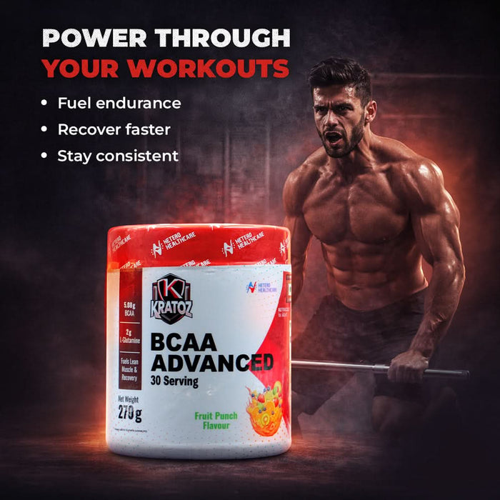 Kratoz BCAA Advance Powder | Supplement with L- Glutamine and Essential Amino Acids for Lean Muscle, Recovery & Endurance 30 Servings - 270g