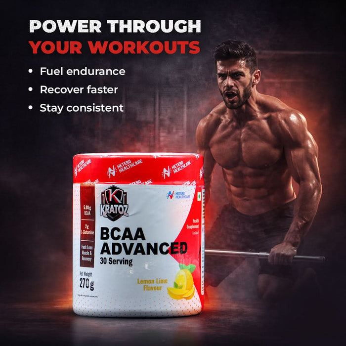 Kratoz BCAA Advance Powder | Supplement with L- Glutamine and Essential Amino Acids for Lean Muscle, Recovery & Endurance 30 Servings - 270g
