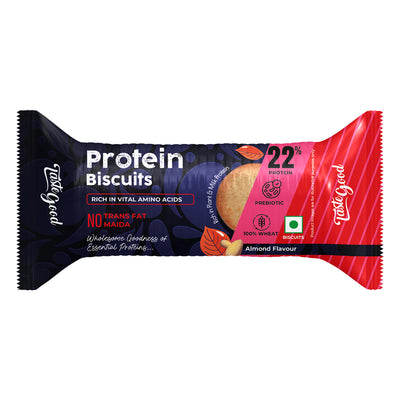 Taste Good Protein Biscuits | Almond Flavour | 22% Plant & Milk Protein | Whole Wheat, No Maida, Zero Trans Fat | 750g