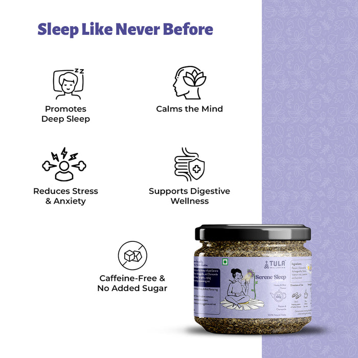 TULA Wellbeing Serene Sleep Infusion | Functional Herbal Tea | 100% Natural Herbs | Honey & Mint Flavor | 100g | 50 Servings