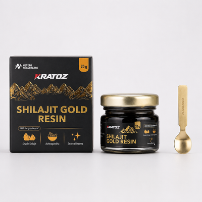 Kratoz Shilajit Gold Resin with Ashwagandha, Safed Musli & Swarna Bhasma for Strength & Stamina – 20g