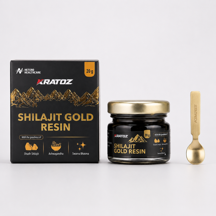 Kratoz Shilajit Gold Resin with Ashwagandha, Safed Musli & Swarna Bhasma for Strength & Stamina – 20g