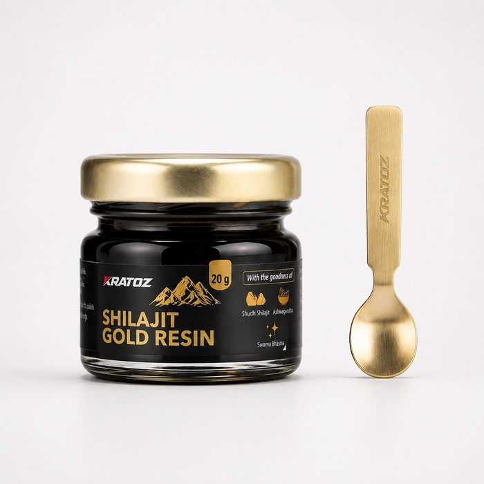 Kratoz Shilajit Gold Resin with Ashwagandha, Safed Musli & Swarna Bhasma for Strength & Stamina – 20g