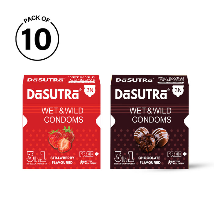 DaSutra Wet & Wild Condoms - 3's Pack Lubricated, Ribbed, and Dotted - 2 Combo