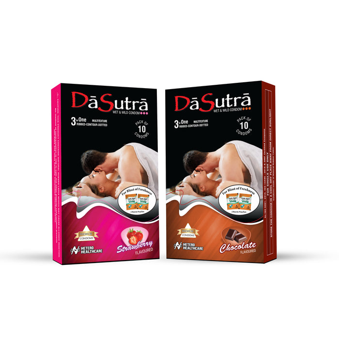 DaSutra Wet & Wild Condoms - 10's Pack Lubricated, Ribbed, and Dotted - 2 Combo