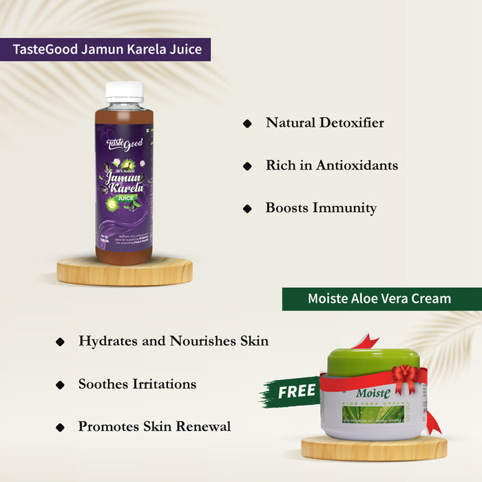 Refreshing Combo - Taste Good Jamun Karela Juice 500ml and Get FREE Moiste Aloevera Cream 50gm