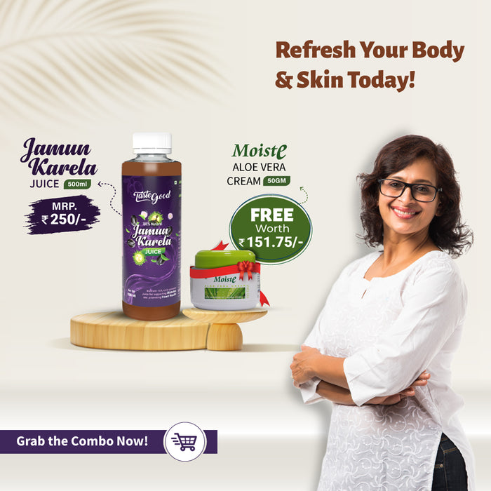 Refreshing Combo - Taste Good Jamun Karela Juice 500ml and Get FREE Moiste Aloevera Cream 50gm