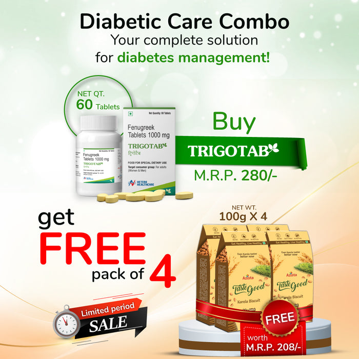 Combination Ripe Tablet Diabetic Care Combo - Trigotab Fenugreek Tablets (60) - Get FREE Taste ...
