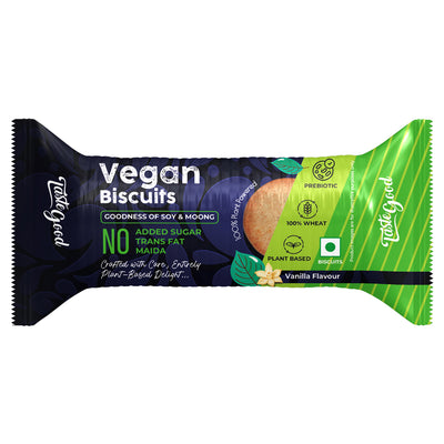 Taste Good Vegan Biscuits | Vanilla Flavour | Plant-Based Moong & Soy Protein | Whole Wheat, No Maida, Zero Trans Fat | 75g (10 Biscuits) - Pack of 10
