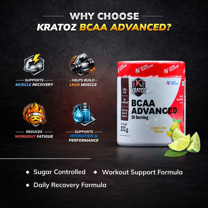 Kratoz BCAA Advance Powder | Supplement with L- Glutamine and Essential Amino Acids for Lean Muscle, Recovery & Endurance 30 Servings - 270g