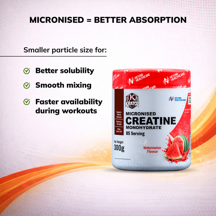 Kratoz Creatine Powder | Micronized Creatine Mono Hydrate (85 Servings) | Speeds Muscle Recovery & Reduces Post Workout Fatigue - 300g