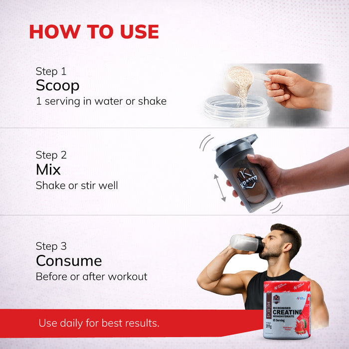 Kratoz Creatine Powder | Micronized Creatine Mono Hydrate (85 Servings) | Speeds Muscle Recovery & Reduces Post Workout Fatigue - 300g